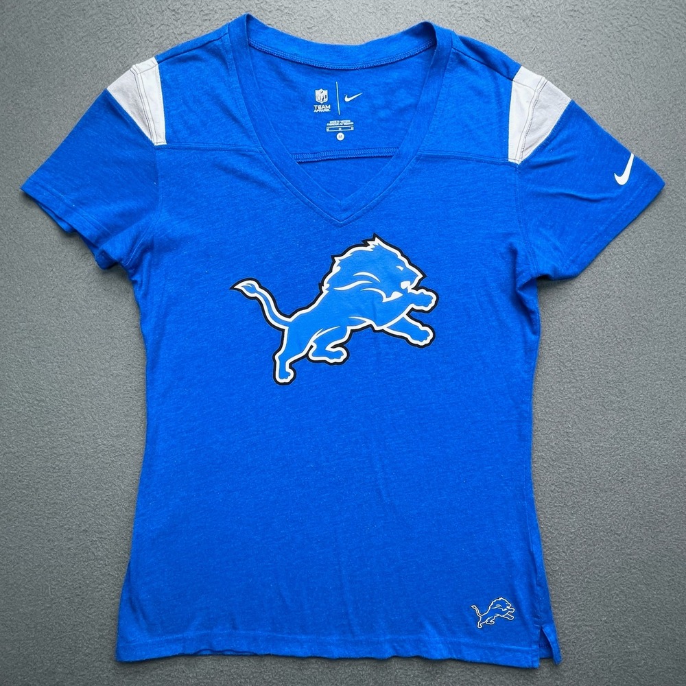 Nike Women NFL Detroit Lions V-Neck Team Apparel T-Shirt Honolulu Blue M - Picture 1 of 8